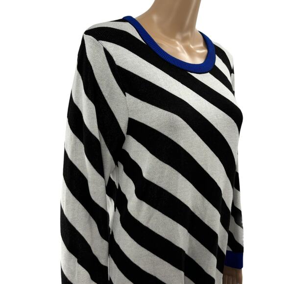 Anthropologie Maeve Black White Striped Pullover Blue Trim Sweater - Picture 6 of 11